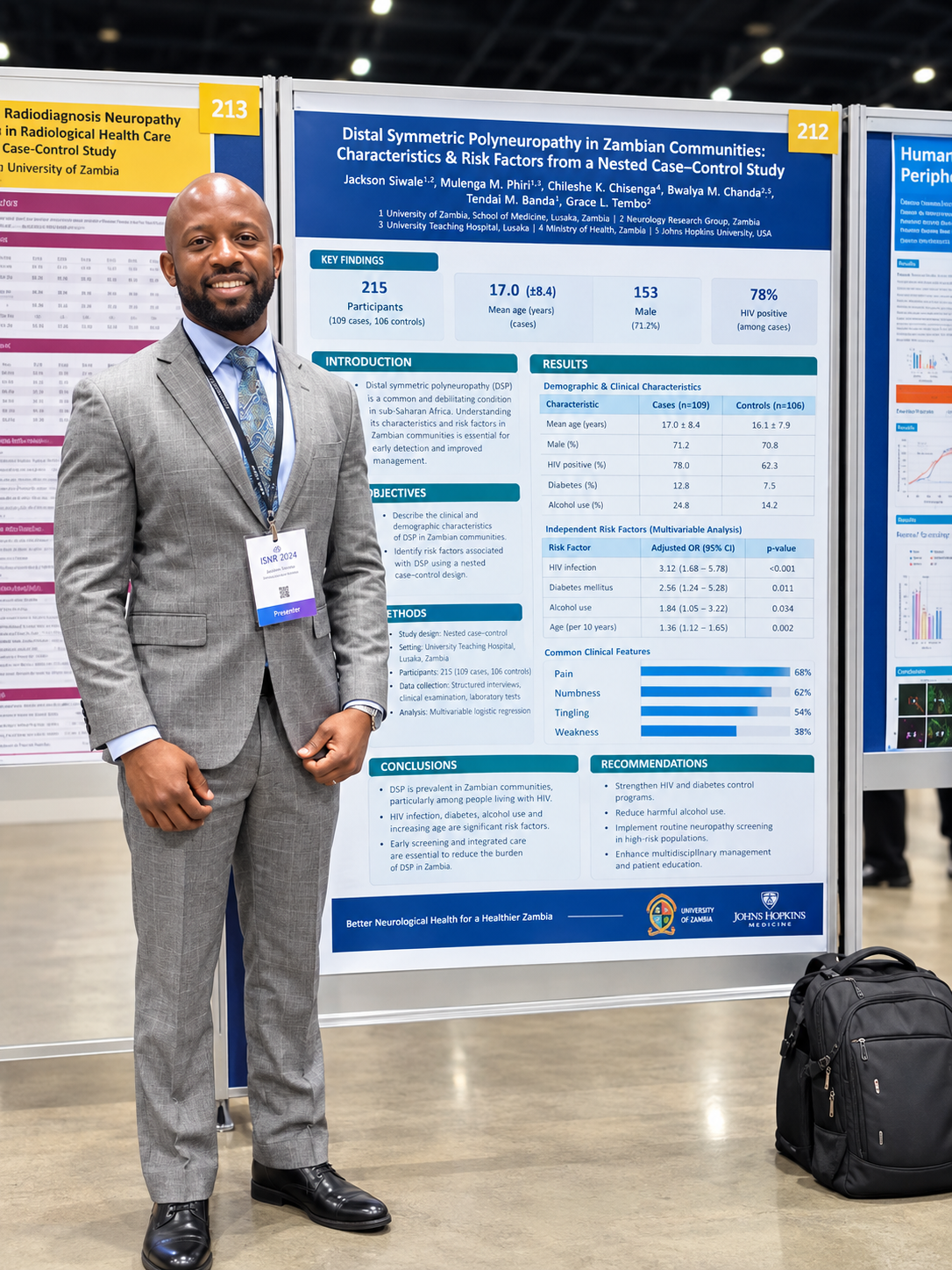 Dr. Chilando presenting research at ISNR 2024 — Distal Symmetric Polyneuropathy in Zambian Communities